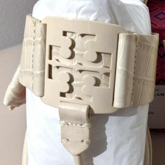 Tory Burch CROC EMBOSSED Georgia Sandal New Cream MANY SIZES - Picture 7 of 8